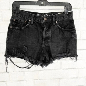 We the Free - Free People Black Raw Hem High Rise Button Fly Jean Shorts Size 28